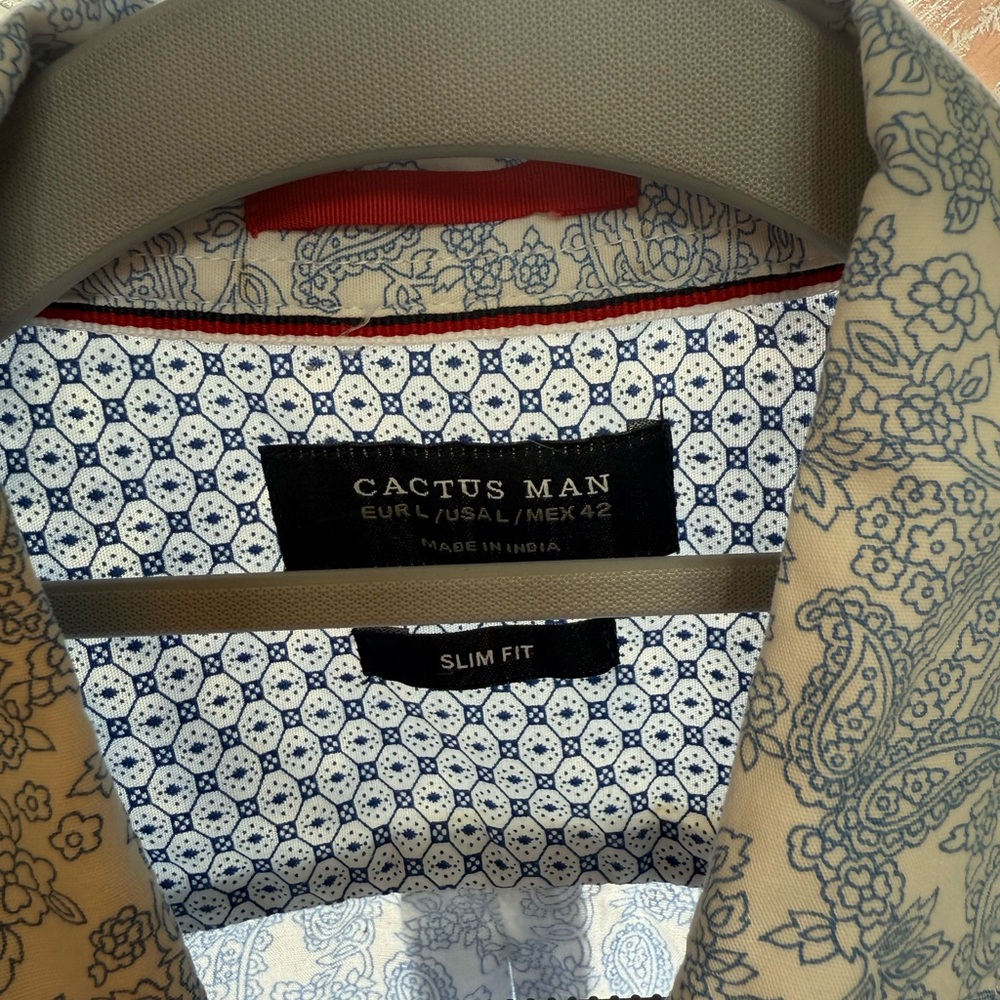 Cactus Man Slim Fit Shirt - Beige and Blue